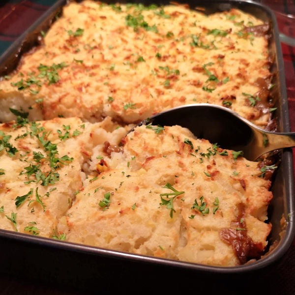 vegan shepherds pie ready to serve