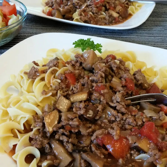 German Ground Beef and Mushroom Haschee (Meat Sauce)