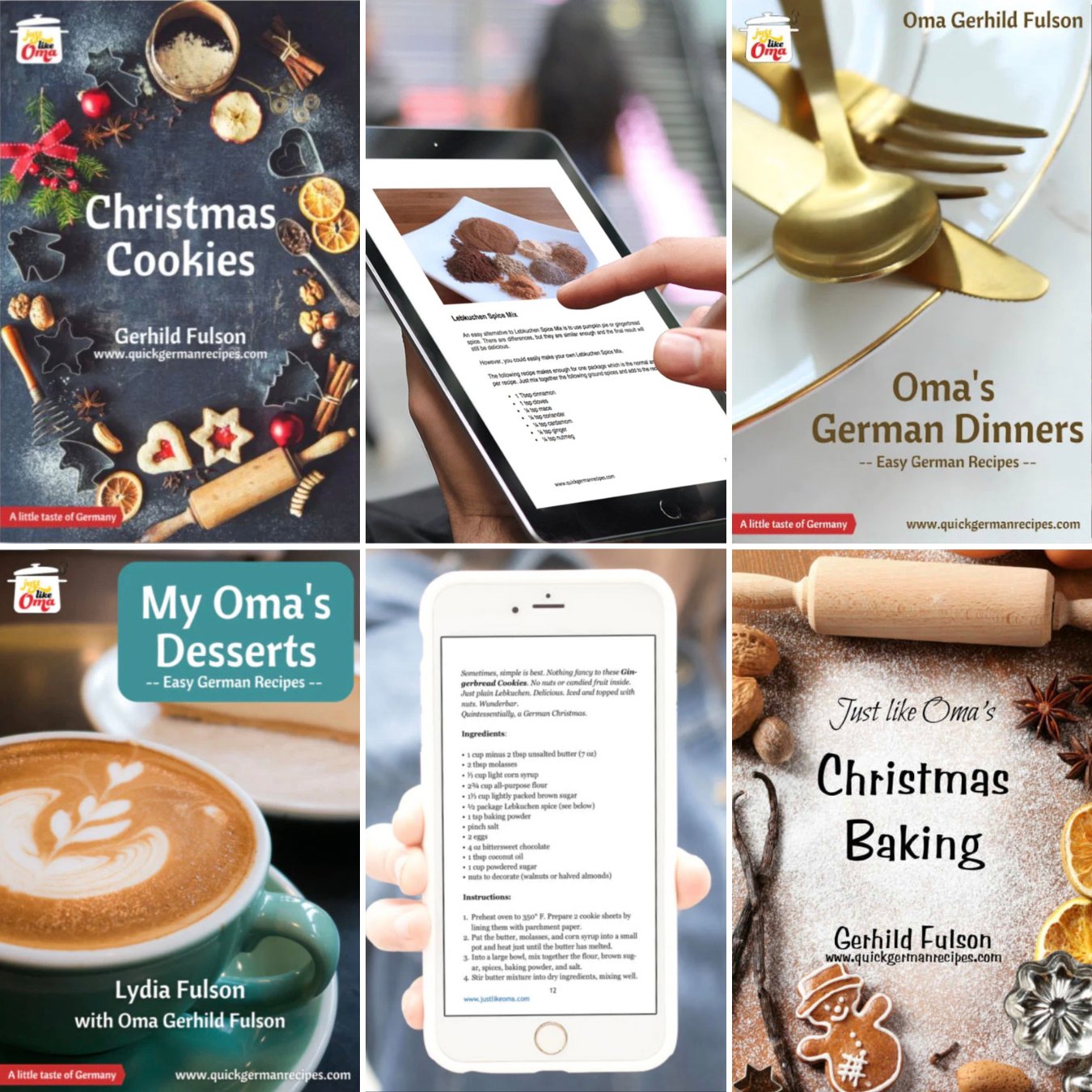 Collage of e-books from Just Like Oma of Quick German Recipes
