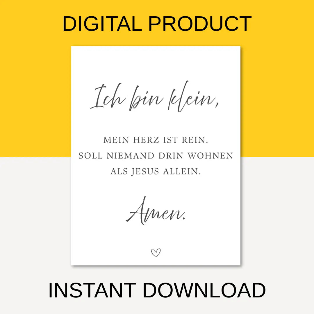 Ich bin klein Nursery Prayer Poster, Printable Wall Art (German or English)