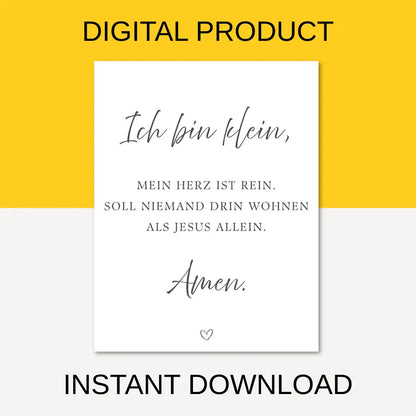 Ich bin klein Nursery Prayer Poster, Printable Wall Art (German or English)