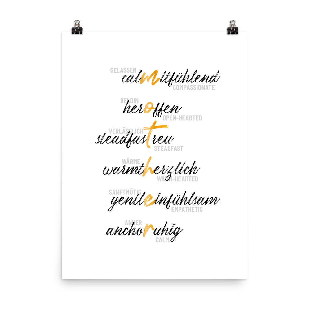 MOTHER Bilingual PRINTABLE Poster – German & English Traits