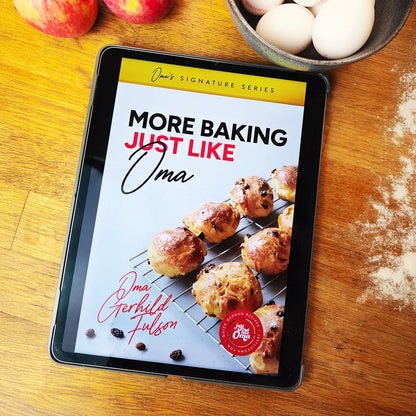 Open More Baking Just Like Oma digital eCookbook showing Pretzels and Pretzel Rolls recipe, German bread and pastry recipes for home bakers.